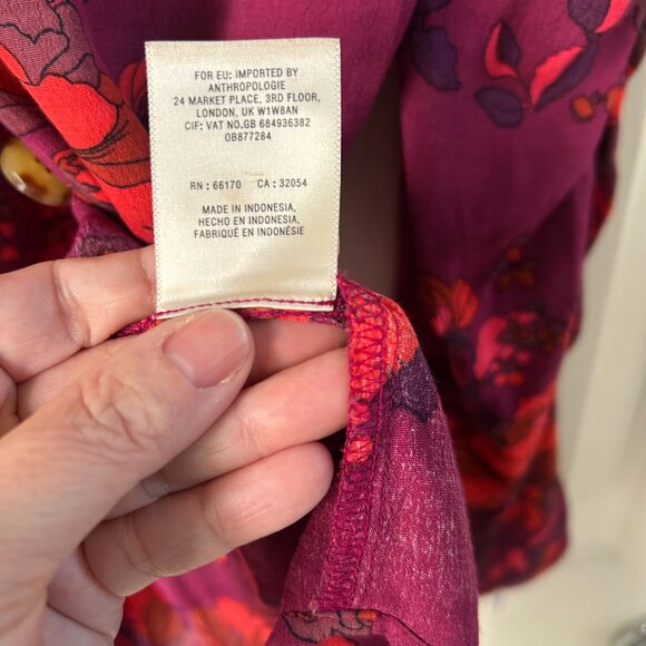 Maeve by Anthropologie Jourdain Runa Floral Blouse SZM Pink Multi Ruched Arm - Picture 10 of 10